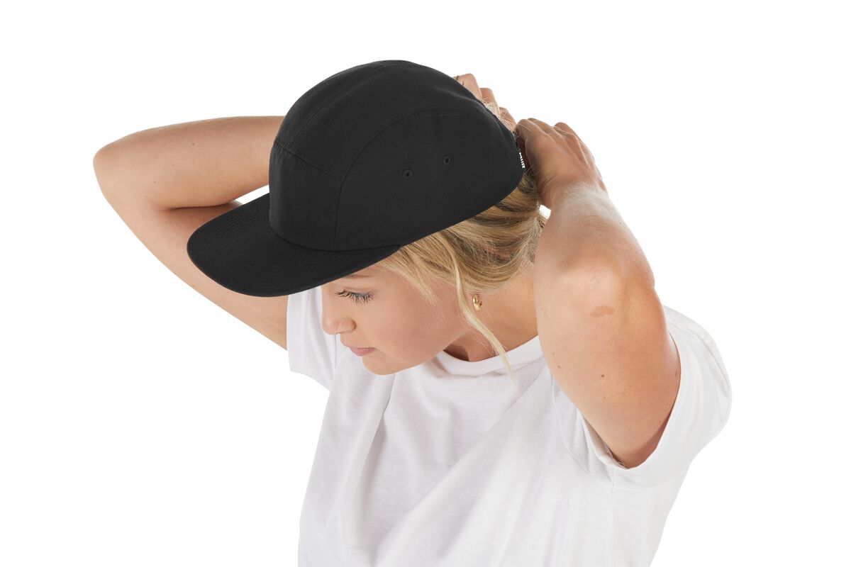 recycled-poly-flat-brim-5-panel-hat-h0 WebPDP-HAT003002_Recycled_Poly_Flat_Brim_5Panel_Hat_Black_Studio_Harper_Studios_0723_Side_4__HAT003002OS.jpg